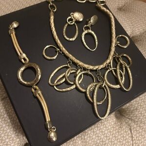Chico's Gold-Tone Hammered Oval Link Necklace, Bracelet & Earring Set